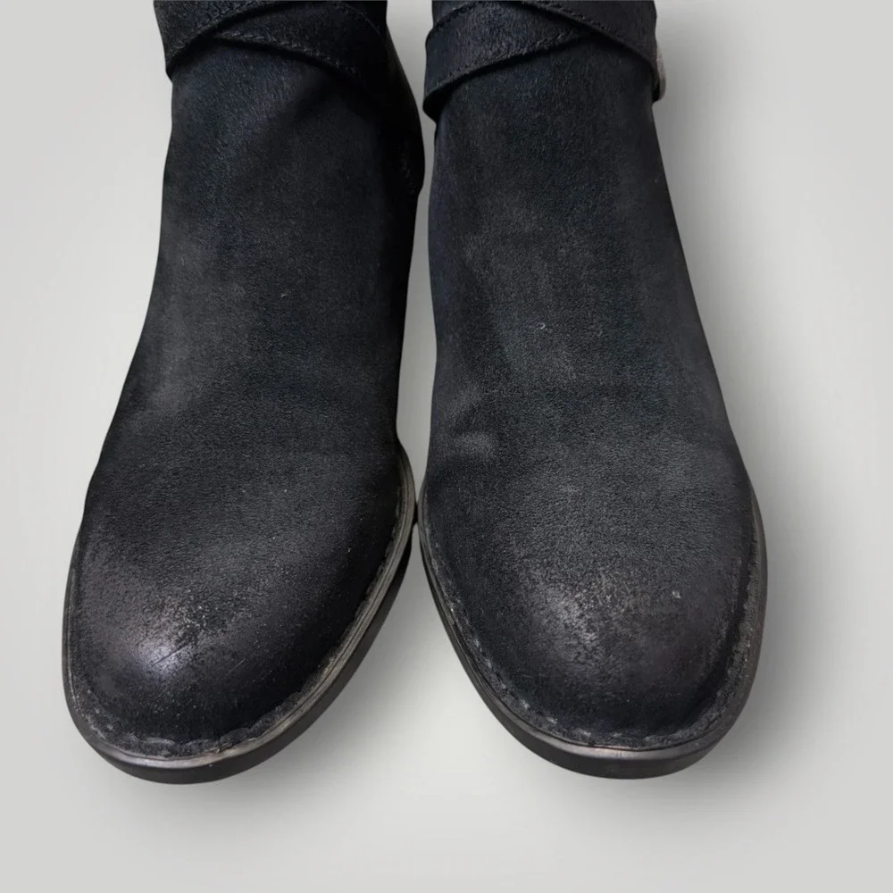 Born Kerri Black Distressed Suede Ankle Boots Moto Buckle Zip BR0011909 Womens 9